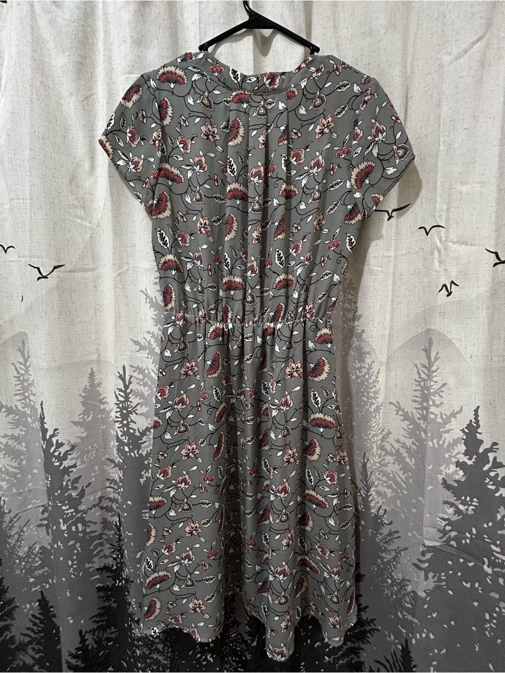 DownEast Grey Floral Midi Dress with Pink Accents